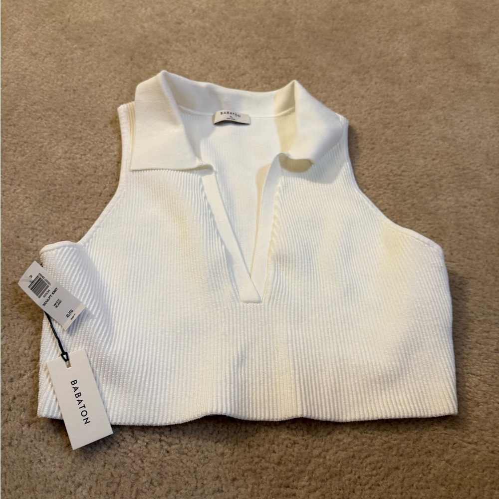 Babaton White Ribbed Sleeveless Crop Top